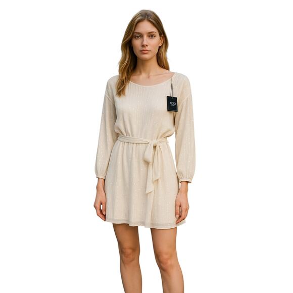 MAC DUGGAL Dress Size 2 Evening Gown Sequin White Ivory NEW Mini Tie Belt - Picture 6 of 7